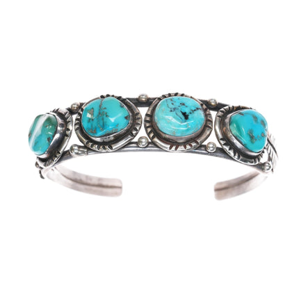 6.75" Elaine Sam Navajo Sterling and turquoise row cuff bracelet - Estate Fresh Austin