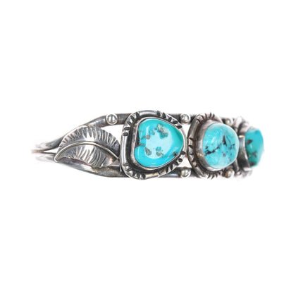 6.75" Elaine Sam Navajo Sterling and turquoise row cuff bracelet - Estate Fresh Austin