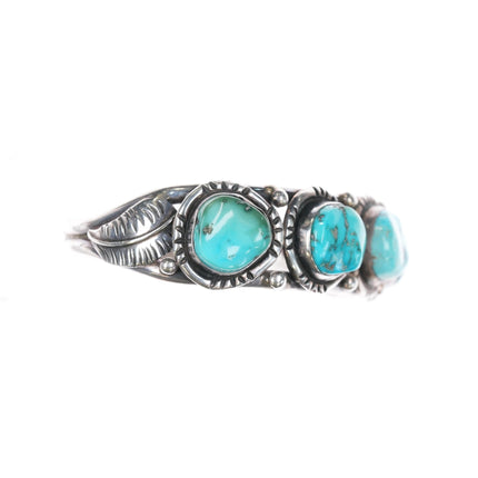 6.75" Elaine Sam Navajo Sterling and turquoise row cuff bracelet - Estate Fresh Austin