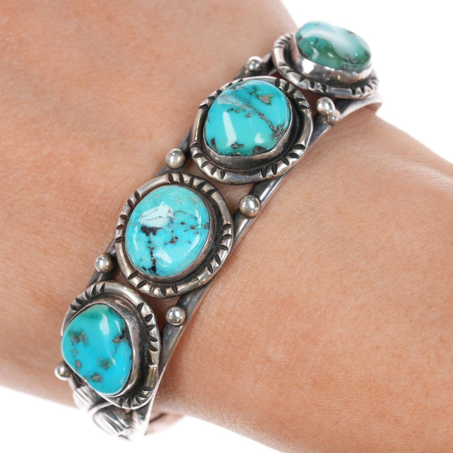 6.75" Elaine Sam Navajo Sterling and turquoise row cuff bracelet - Estate Fresh Austin