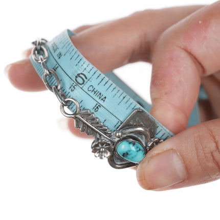 6.75" FG Vintage Navajo silver link bracelet with turquoise - Estate Fresh Austin