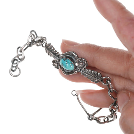 6.75" FG Vintage Navajo silver link bracelet with turquoise - Estate Fresh Austin