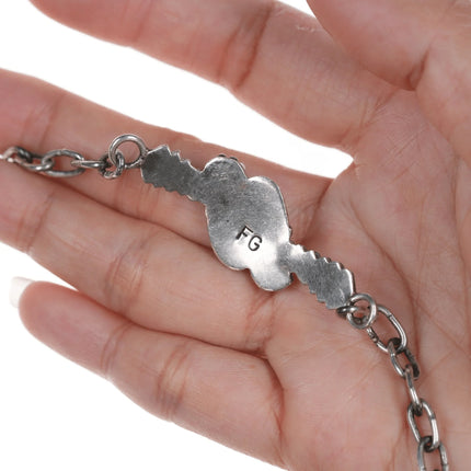6.75" FG Vintage Navajo silver link bracelet with turquoise - Estate Fresh Austin