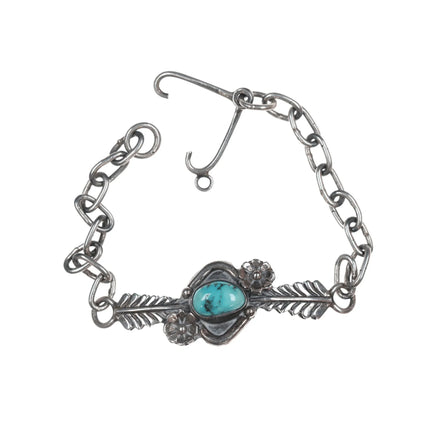6.75" FG Vintage Navajo silver link bracelet with turquoise - Estate Fresh Austin