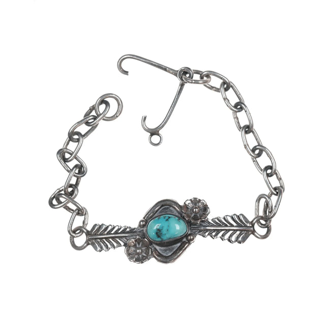 6.75" FG Vintage Navajo silver link bracelet with turquoise - Estate Fresh Austin