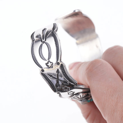 6.75" Gary Reeves (1962-2014) Navajo heavy stamped silver and turquoise bracelet - Estate Fresh Austin