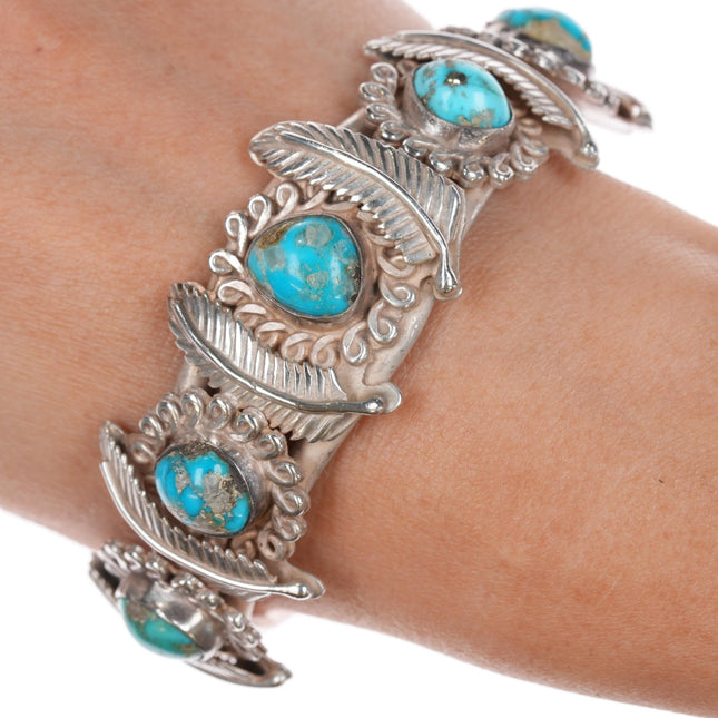 6.75" Jane yikaazba Popovitch Navajo sterling and turquoise cuff bracelet - Estate Fresh Austin