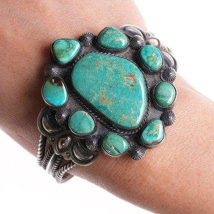 6.75" Jefftey Mutte Navajo sterling and turquoise cluster cuff bracelet - Estate Fresh Austin