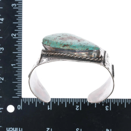 6.75" JH Large vintage Native American sterling and turquoise cuff bracelet - Estate Fresh Austin