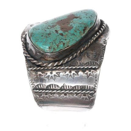 6.75" JH Large vintage Native American sterling and turquoise cuff bracelet - Estate Fresh Austin