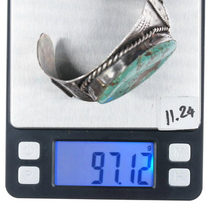 6.75" JH Large vintage Native American sterling and turquoise cuff bracelet - Estate Fresh Austin