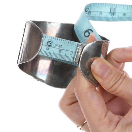 6.75" JH Large vintage Native American sterling and turquoise cuff bracelet - Estate Fresh Austin