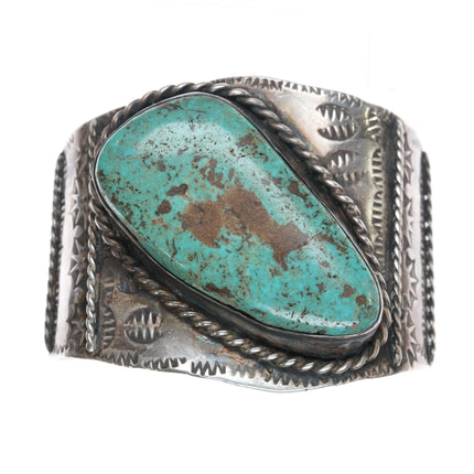 6.75" JH Large vintage Native American sterling and turquoise cuff bracelet - Estate Fresh Austin