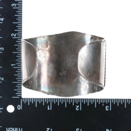 6.75" JH Large vintage Native American sterling and turquoise cuff bracelet - Estate Fresh Austin