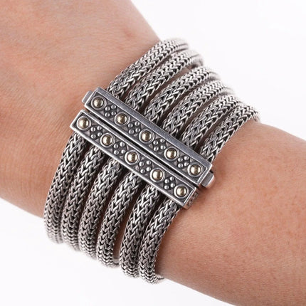 6.75" John Hardy 18k on Sterling Blue Topaz multi-strand wheat chain bracelet - Estate Fresh Austin