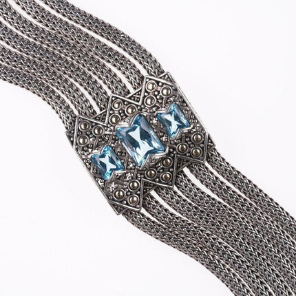 6.75" John Hardy 18k on Sterling Blue Topaz multi-strand wheat chain bracelet - Estate Fresh Austin