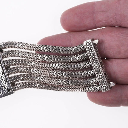 6.75" John Hardy 18k on Sterling Blue Topaz multi-strand wheat chain bracelet - Estate Fresh Austin