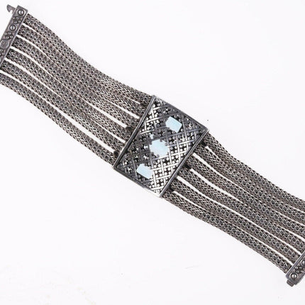 6.75" John Hardy 18k on Sterling Blue Topaz multi-strand wheat chain bracelet - Estate Fresh Austin