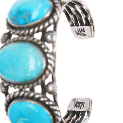 6.75" JW Native American sterling high grade turquoise cuff bracelet - Estate Fresh Austin