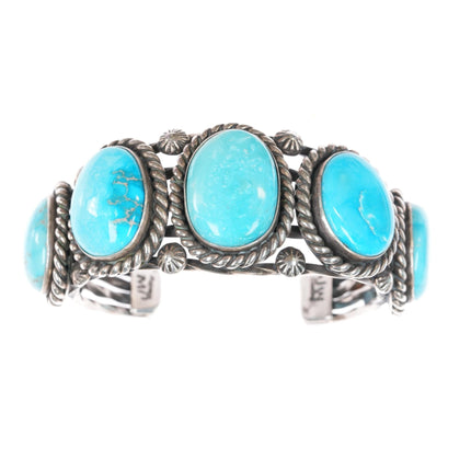 6.75" JW Native American sterling high grade turquoise cuff bracelet - Estate Fresh Austin