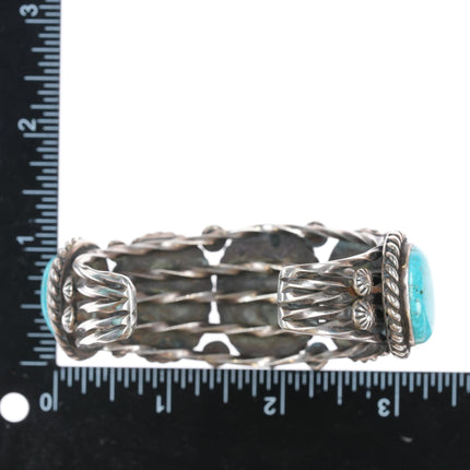 6.75" JW Native American sterling high grade turquoise cuff bracelet - Estate Fresh Austin