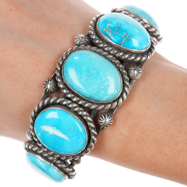 6.75" JW Native American sterling high grade turquoise cuff bracelet - Estate Fresh Austin