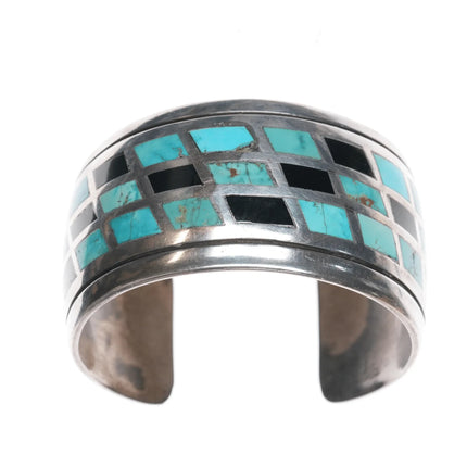6.75" Kee Joe Benally Navajo Sterling - turqoise & Jet inlay cuff bracelet - Estate Fresh Austin