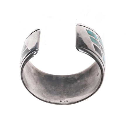 6.75" Kee Joe Benally Navajo Sterling - turqoise & Jet inlay cuff bracelet - Estate Fresh Austin