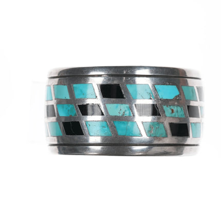 6.75" Kee Joe Benally Navajo Sterling - turqoise & Jet inlay cuff bracelet - Estate Fresh Austin