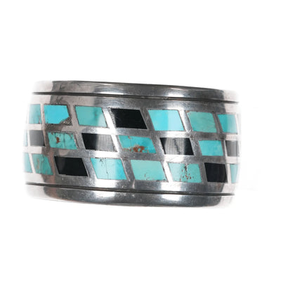 6.75" Kee Joe Benally Navajo Sterling - turqoise & Jet inlay cuff bracelet - Estate Fresh Austin