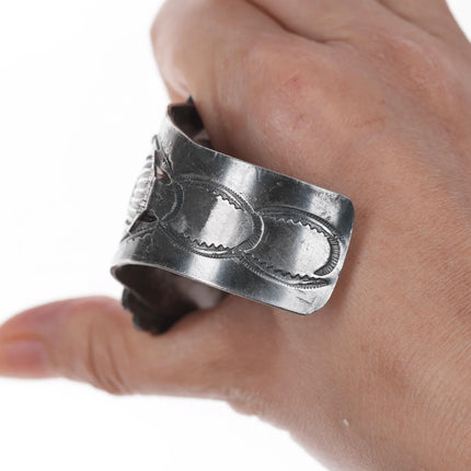 6.75" Large Moss Agate Navajo silver cuff bracelet - Estate Fresh Austin