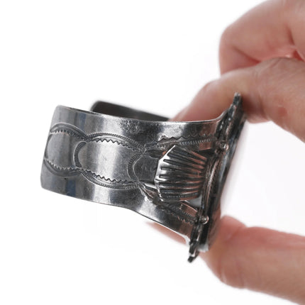 6.75" Large Moss Agate Navajo silver cuff bracelet - Estate Fresh Austin