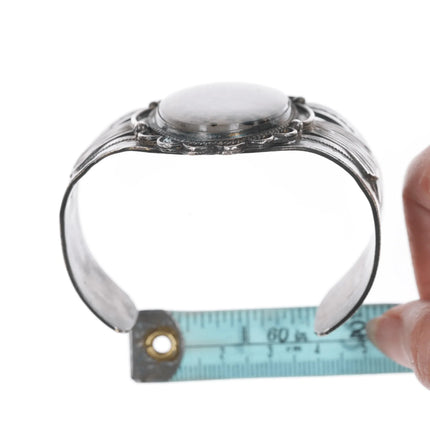 6.75" Large Moss Agate Navajo silver cuff bracelet - Estate Fresh Austin