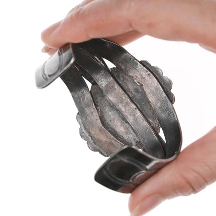 6.75" Large Moss Agate Navajo silver cuff bracelet - Estate Fresh Austin