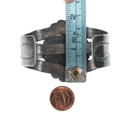 6.75" Large Moss Agate Navajo silver cuff bracelet - Estate Fresh Austin