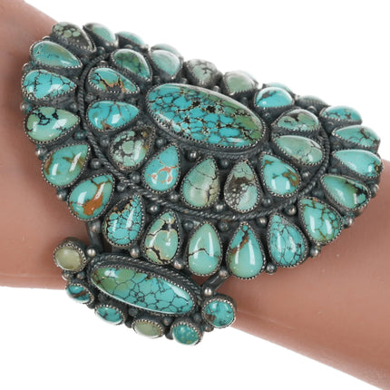6.75" Esther Wood Navajo Large silver and turquoise cluster cuff bracelet - Estate Fresh Austin