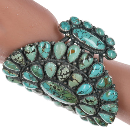 6.75" Esther Wood Navajo Large silver and turquoise cluster cuff bracelet - Estate Fresh Austin