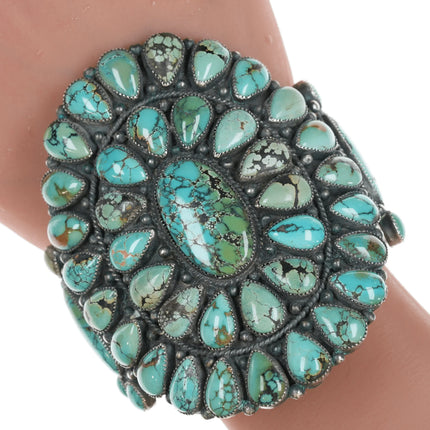 6.75" Esther Wood Navajo Large silver and turquoise cluster cuff bracelet - Estate Fresh Austin