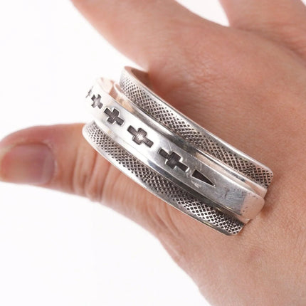 6.75" Leonard Gene Navajo Heavy Stamped Sterling silver bracelet - Estate Fresh Austin