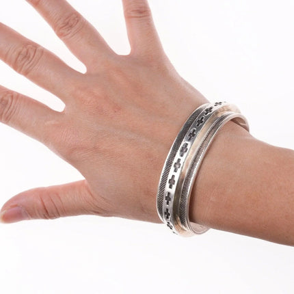 6.75" Leonard Gene Navajo Heavy Stamped Sterling silver bracelet - Estate Fresh Austin