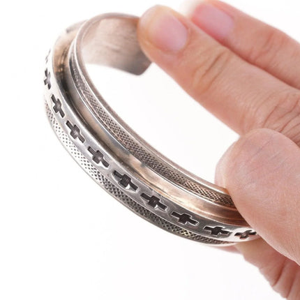 6.75" Leonard Gene Navajo Heavy Stamped Sterling silver bracelet - Estate Fresh Austin