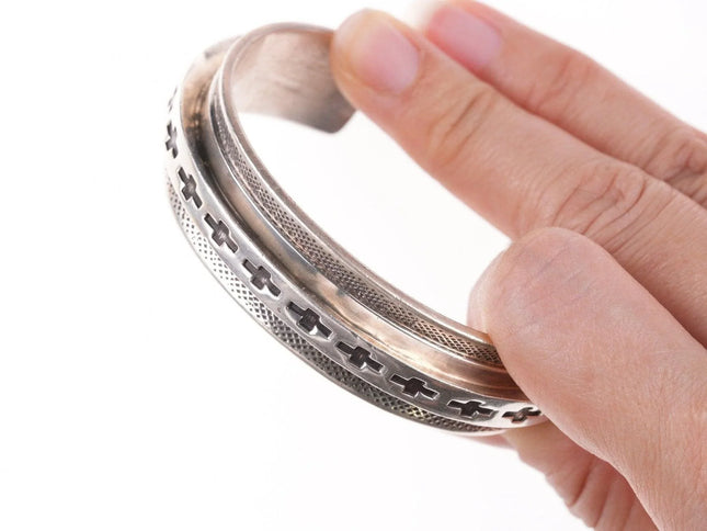 6.75" Leonard Gene Navajo Heavy Stamped Sterling silver bracelet - Estate Fresh Austin