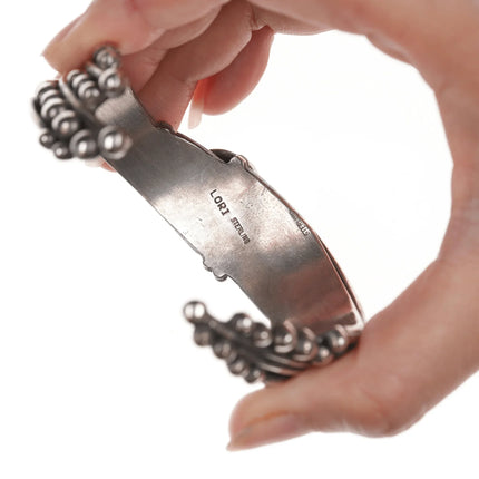 6.75" Lori Carved Turquoise Southwestern modernist sterling cuff bracelet - Estate Fresh Austin