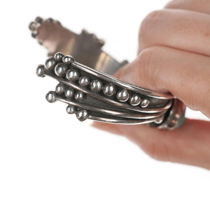 6.75" Lori Carved Turquoise Southwestern modernist sterling cuff bracelet - Estate Fresh Austin