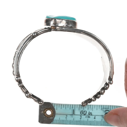 6.75" Lori Carved Turquoise Southwestern modernist sterling cuff bracelet - Estate Fresh Austin