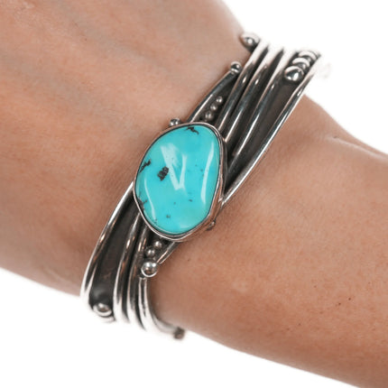 6.75" Lori Carved Turquoise Southwestern modernist sterling cuff bracelet - Estate Fresh Austin
