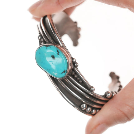 6.75" Lori Carved Turquoise Southwestern modernist sterling cuff bracelet - Estate Fresh Austin