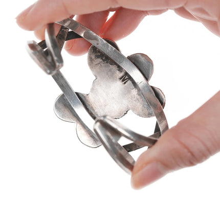 6.75" m Southwestern Sterling Green stone and coral cuff bracelet - Estate Fresh Austin