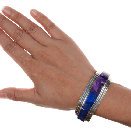 6.75" Melvin Francis Navajo Silver Sugilite/Lapis intarsia inlay cuff bracelet - Estate Fresh Austin