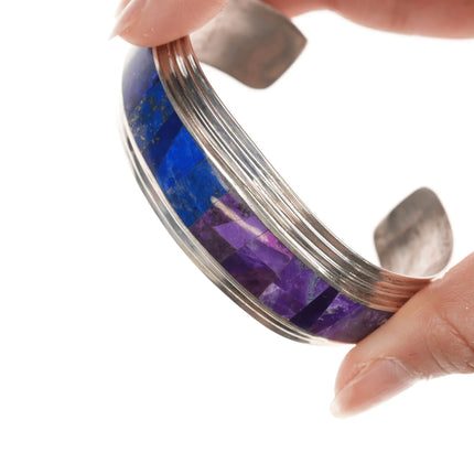 6.75" Melvin Francis Navajo Silver Sugilite/Lapis intarsia inlay cuff bracelet - Estate Fresh Austin